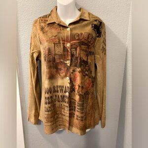 FANTAZIA Western Wear Top Vintage New With Tags Size Medium Tan Faux Suede